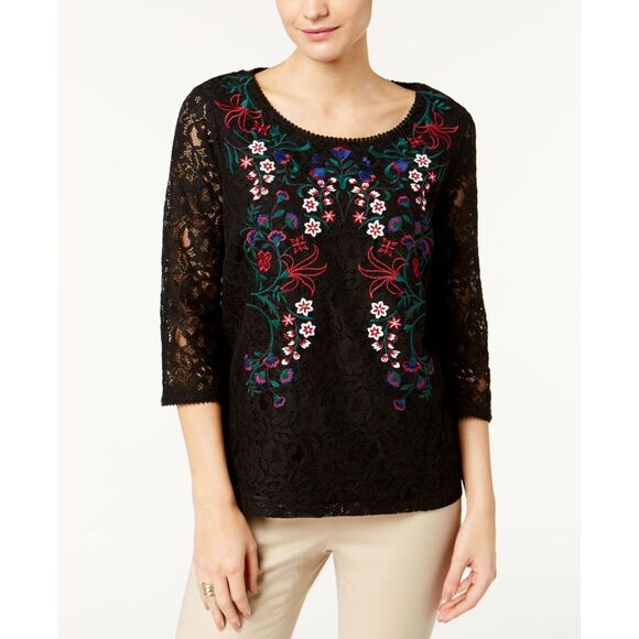 Charter Club Embroidered Lace Top - Picture 1 of 4
